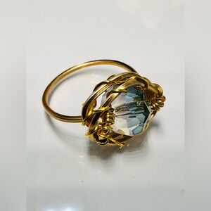 Gold Wire-Wrapped Ring with Faceted Crystal